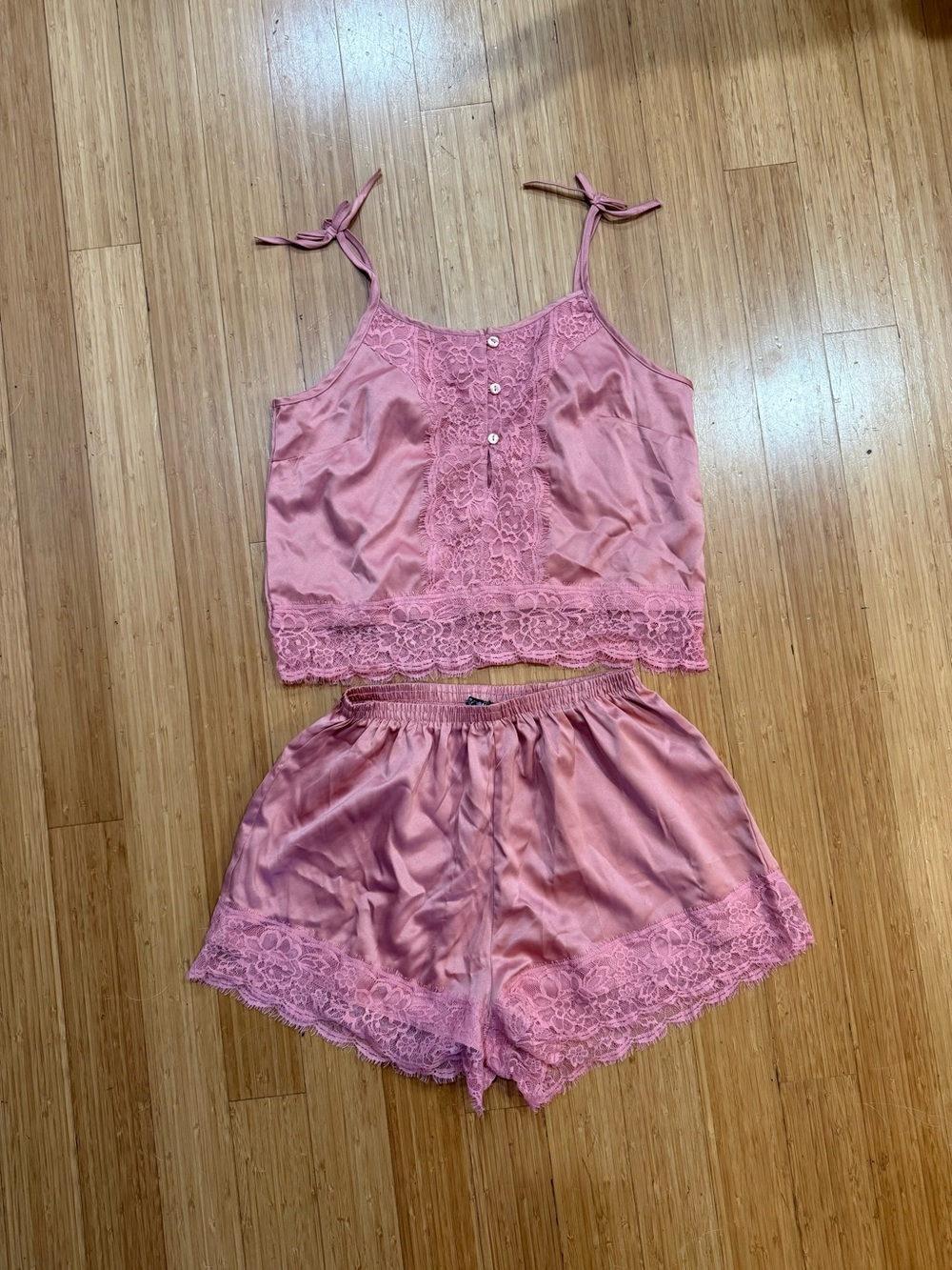 Nasty Gal Silky Shorts Set in Rose
